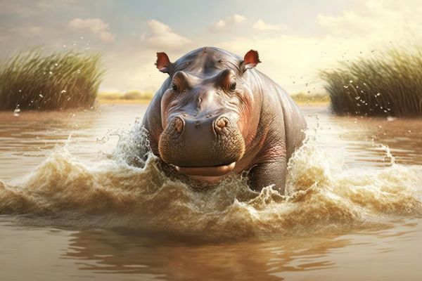 Hippo Run Fast in Water